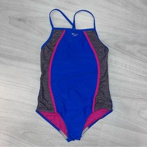 Girls Speedo One Piece (blue/pink/gray)